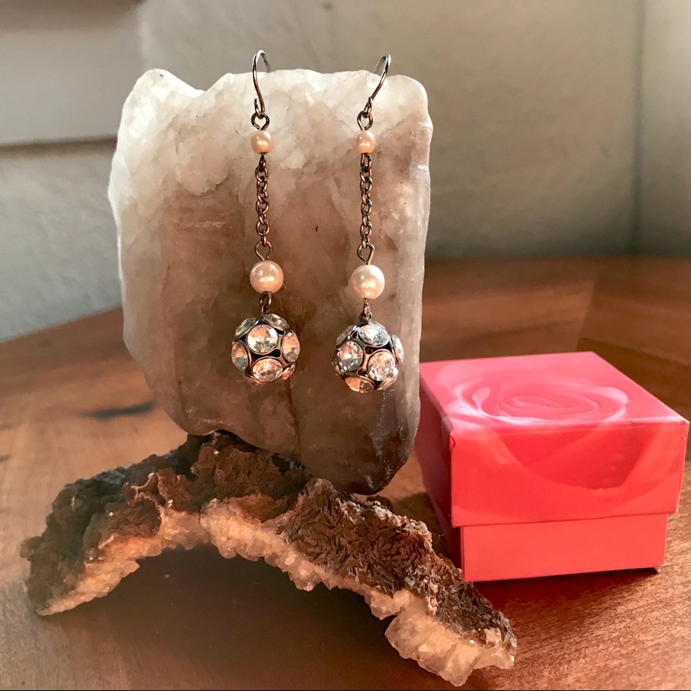 Vintage Rhinestone Ball and Pearl Earrings
